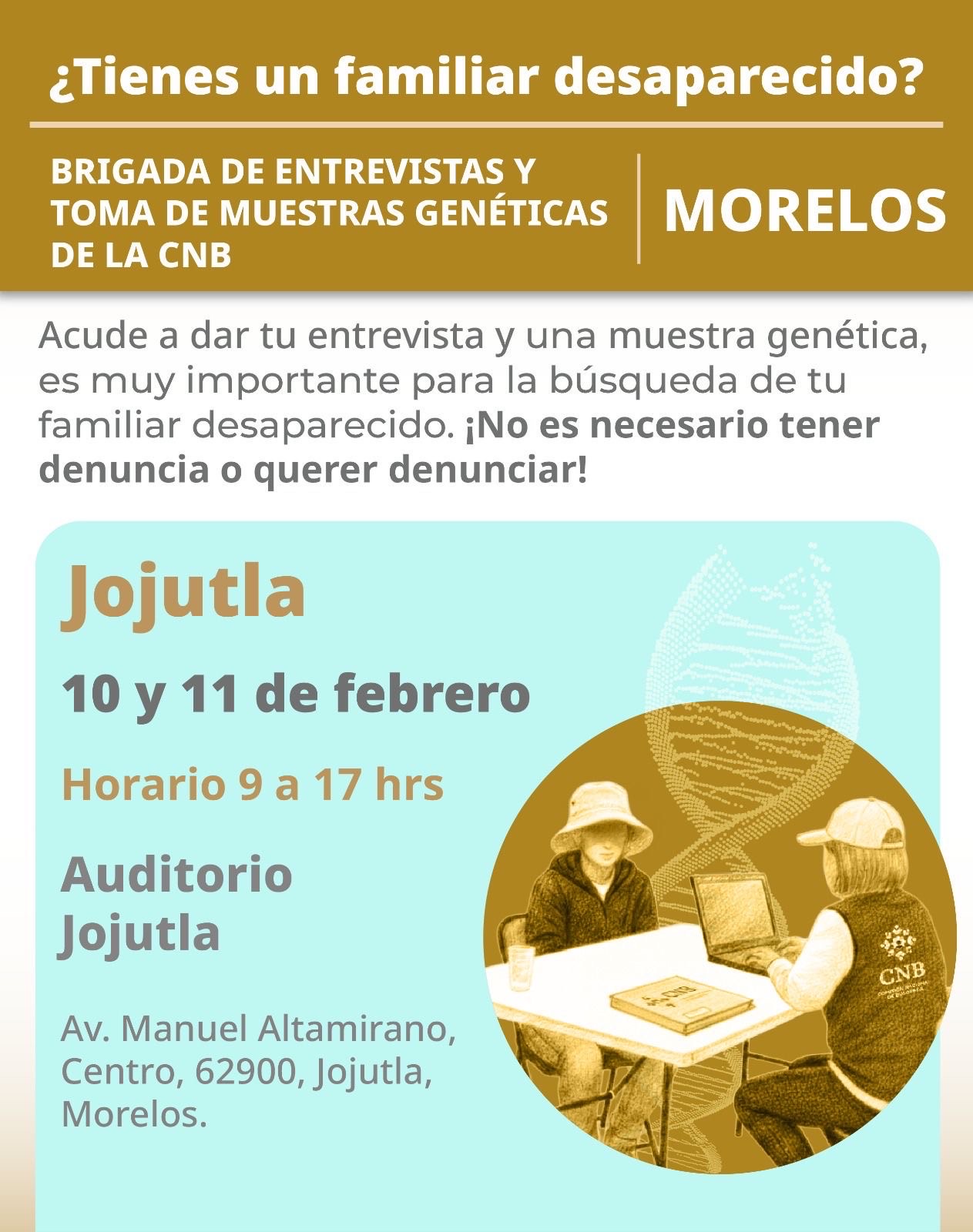 REALIZARÁN COMISIÓN NACIONAL Y ESTATAL DE BÚSQUEDA JORNADAS DE TOMA DE MUESTRAS GENÉTICAS Y ENTREGA DE RESULTADOS EN MORELOS