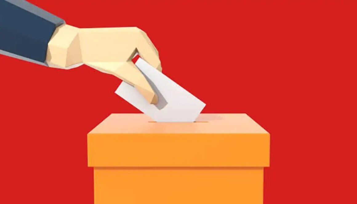 Hand putting voting paper in the ballot box, Voting concept