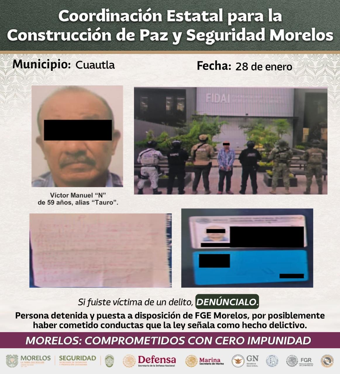 ASEGURAN EN MORELOS A 30 GENERADORES DE VIOLENCIA POR SECUESTRO, EXTORSIÓN, ROBO Y NARCOMENUDEO, ENTRE OTROS DELITOS