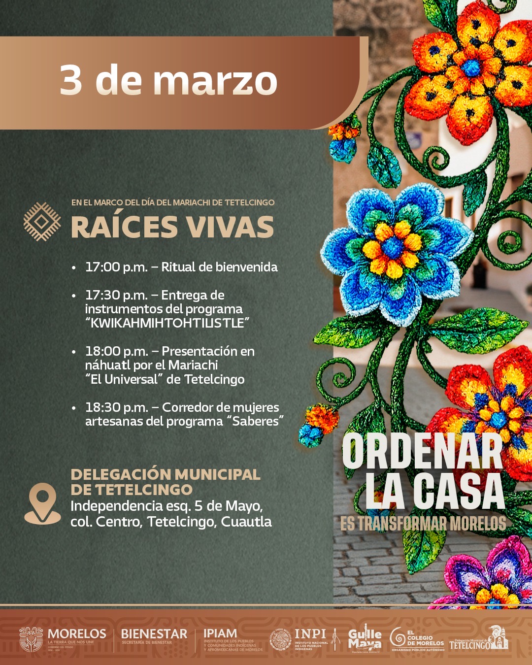 CELEBRARÁ GOBIERNO DE MORELOS EL ENCUENTRO CULTURAL INDÍGENA Y AFROMEXICANO “RAÍCES VIVAS”