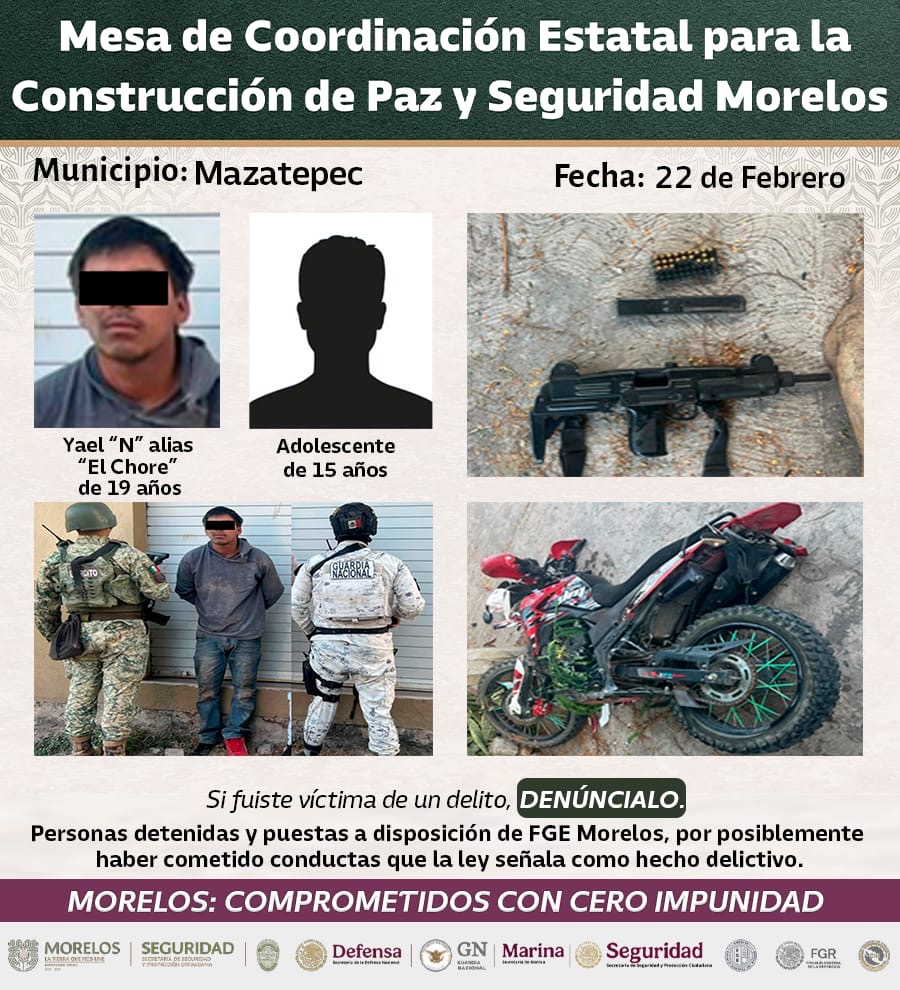 MEDIANTE OPERATIVOS INTERINSTITUCIONALES FUERON ASEGURADOS 28 GENERADORES DE VIOLENCIA EN MORELOS