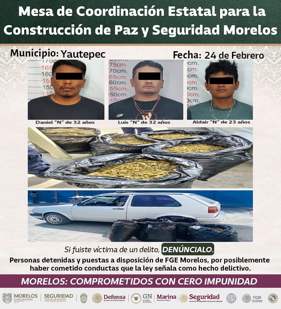 MEDIANTE OPERATIVOS INTERINSTITUCIONALES FUERON ASEGURADOS 28 GENERADORES DE VIOLENCIA EN MORELOS