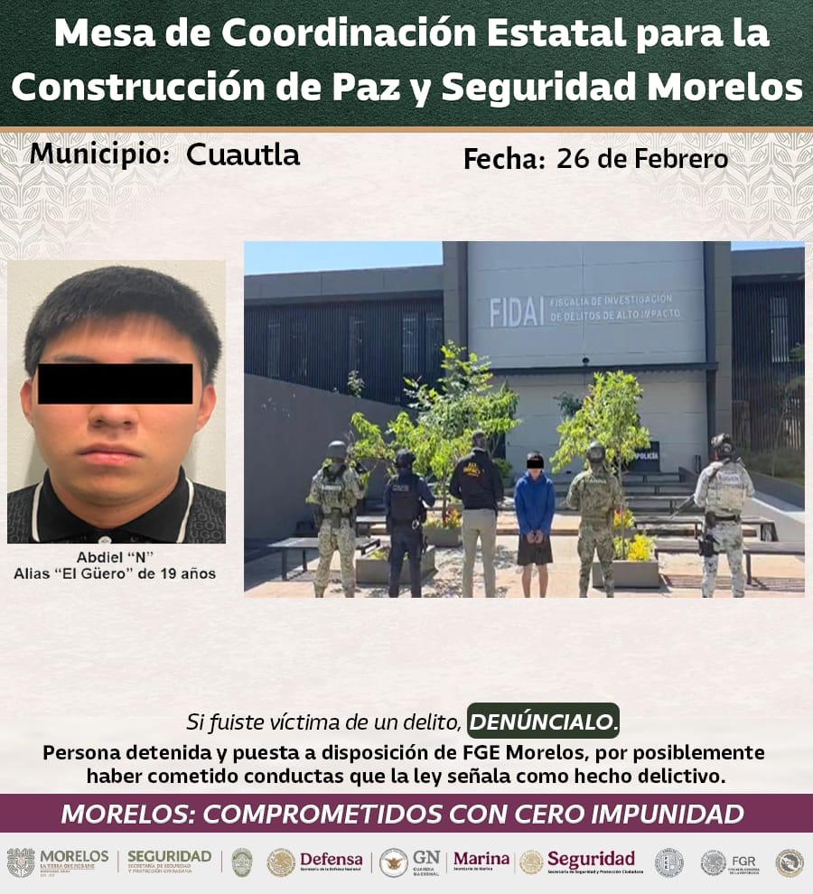 MEDIANTE OPERATIVOS INTERINSTITUCIONALES FUERON ASEGURADOS 28 GENERADORES DE VIOLENCIA EN MORELOS