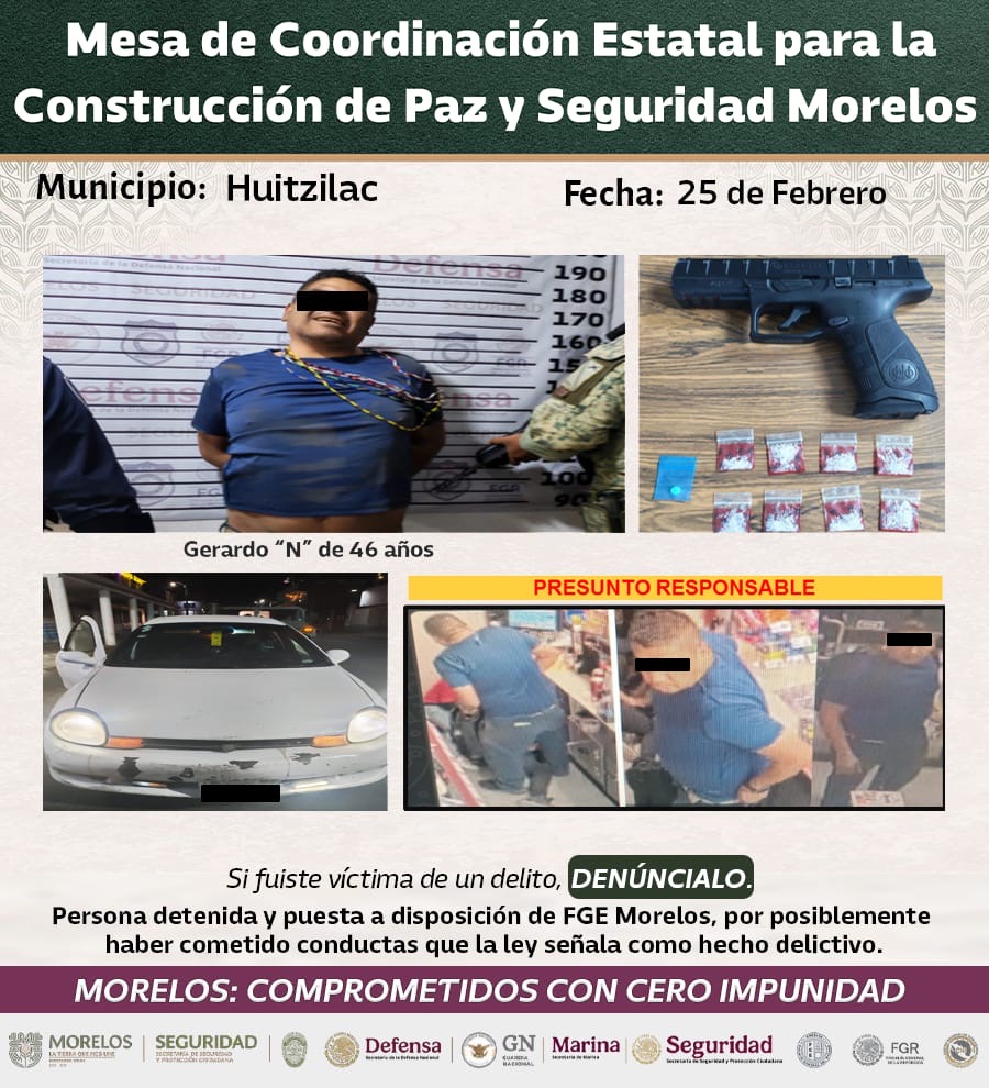 MEDIANTE OPERATIVOS INTERINSTITUCIONALES FUERON ASEGURADOS 28 GENERADORES DE VIOLENCIA EN MORELOS