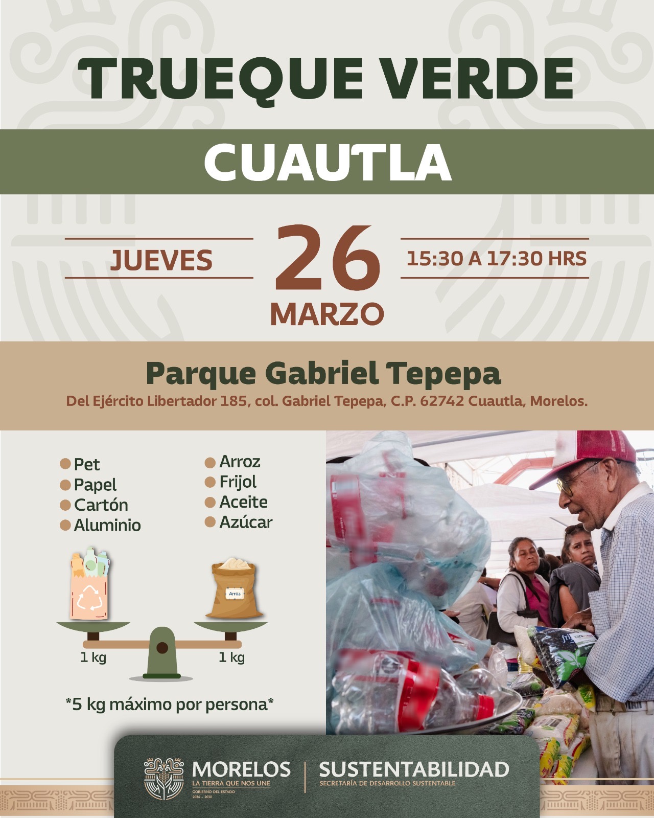 INVITA SDS A PARTICIPAR EN PROGRAMA “TRUEQUE VERDE” EN CUAUTLA