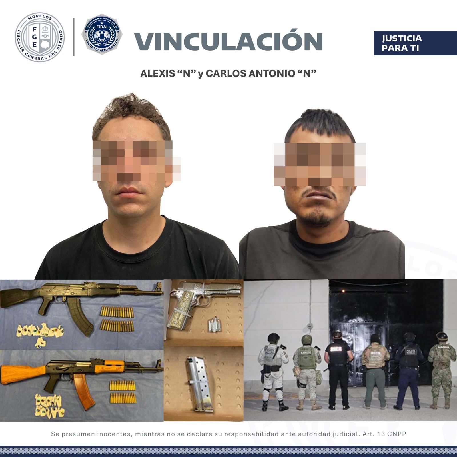 DOS MASCULINOS VINCULADOS A PROCESO POR POSESIÓN DE ARMA DE FUEGO EN JIUTEPEC