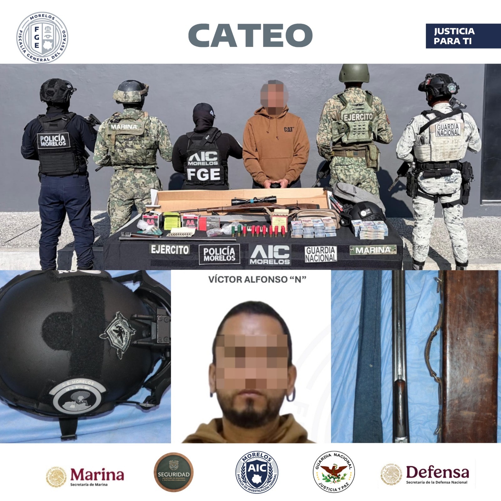 APREHENDEN A UN HOMBRE POR VIOLENCIA FAMILIAR Y LE ASEGURAN UNA FUERTE SUMA DE DINERO Y UN ARMA LARGA EN CUERNAVACA