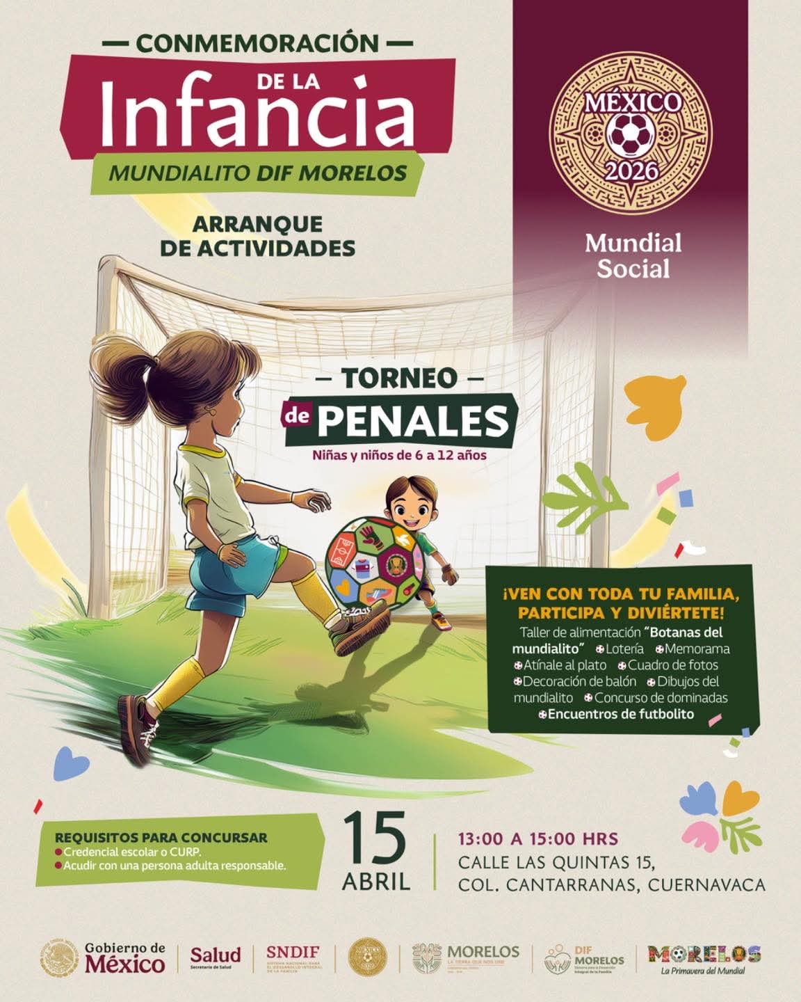 INVITA SEDIF AL ARRANQUE DE LA CONMEMORACIÓN DE LA INFANCIA “MUNDIALITO DIF MORELOS”