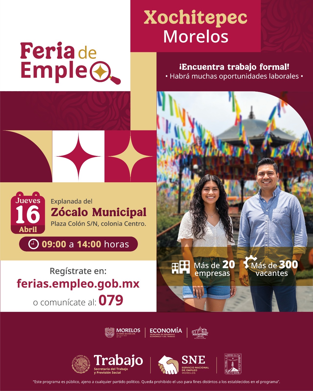 ANUNCIA GOBIERNO DE MORELOS MÁS DE 300 VACANTES EN LA FERIA DE EMPLEO XOCHITEPEC 2026