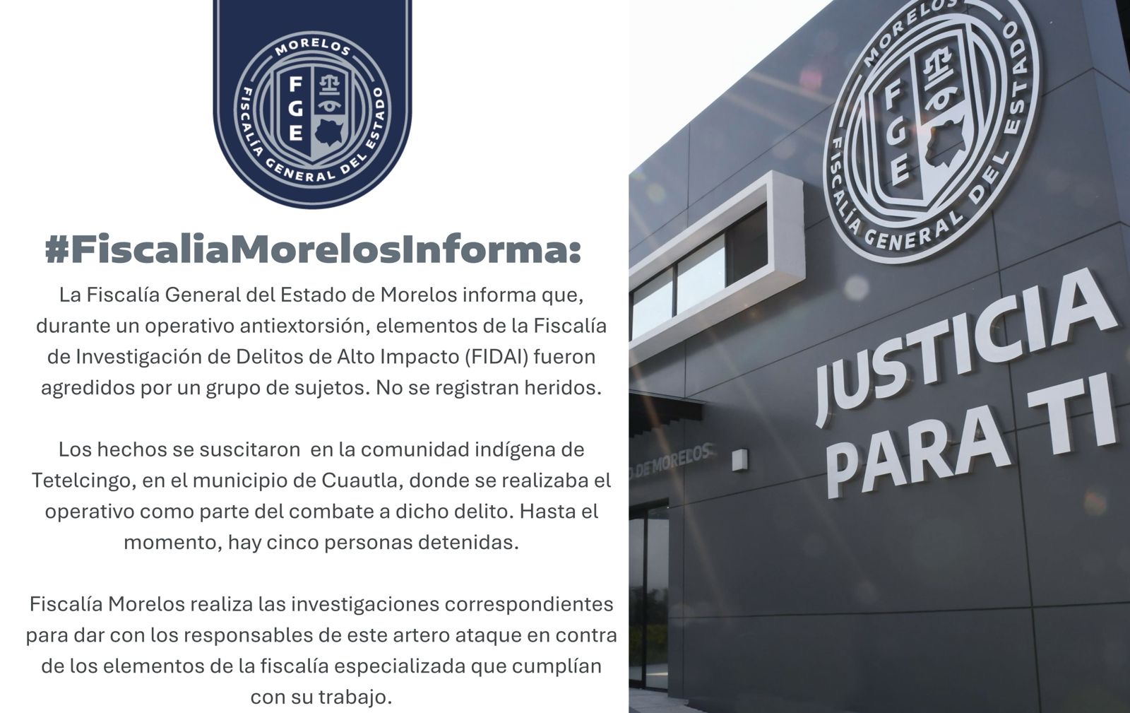 ATAQUE A ELEMENTOS DE LA FISCALÍA EN CUAUTLA DEJA CINCO DETENIDOS
