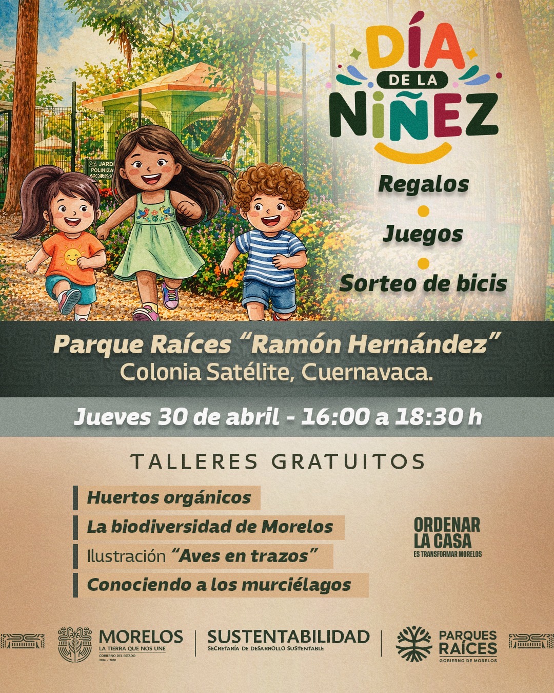 INVITA GOBIERNO ESTATAL A NIÑAS Y NIÑOS A CELEBRAR SU DÍA EN PARQUE RAÍCES CON JUEGOS Y REGALOS