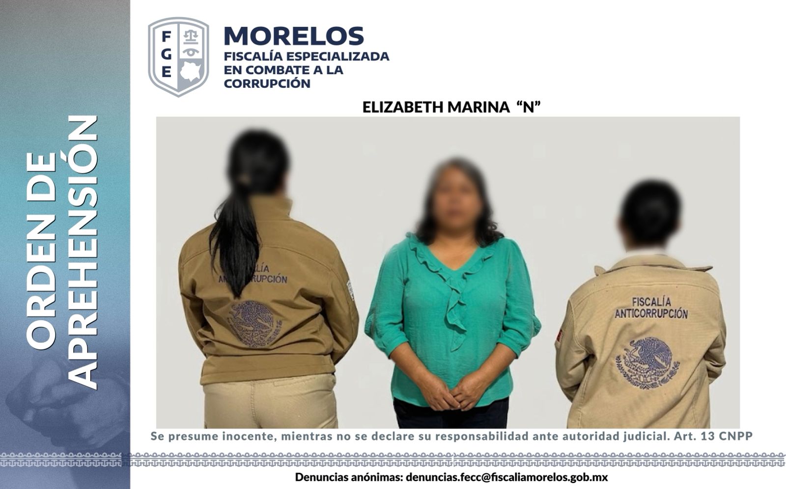 FECC CUMPLIMENTA APREHENSIÓN CONTRA UNA EX FUNCIONARIA, PROBABLE RESPONSABLE DE DESVIAR MÁS DE 19 MILLONES DE PESOS DEL FILATEQ