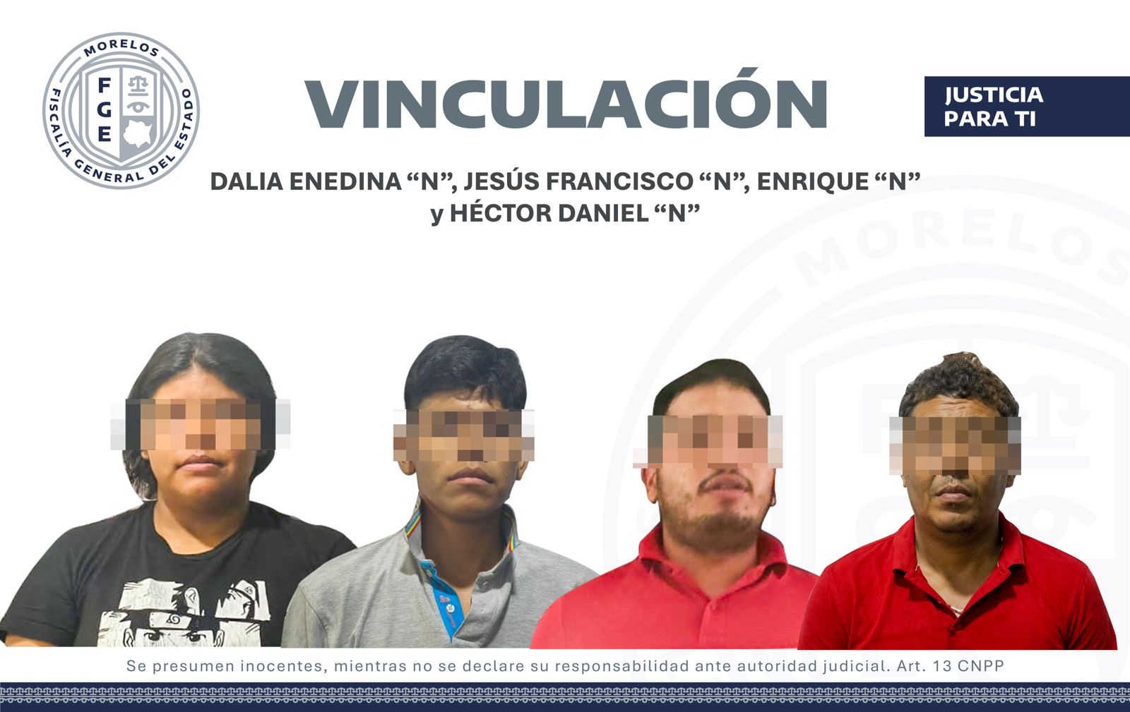 VINCULAN A PROCESO A TRES HOMBRES Y UNA MUJER, PROBABLES RESPONSABLES DEL HOMICIDIO Y ASALTO A CUENTAHABIENTES EN CUERNAVACA