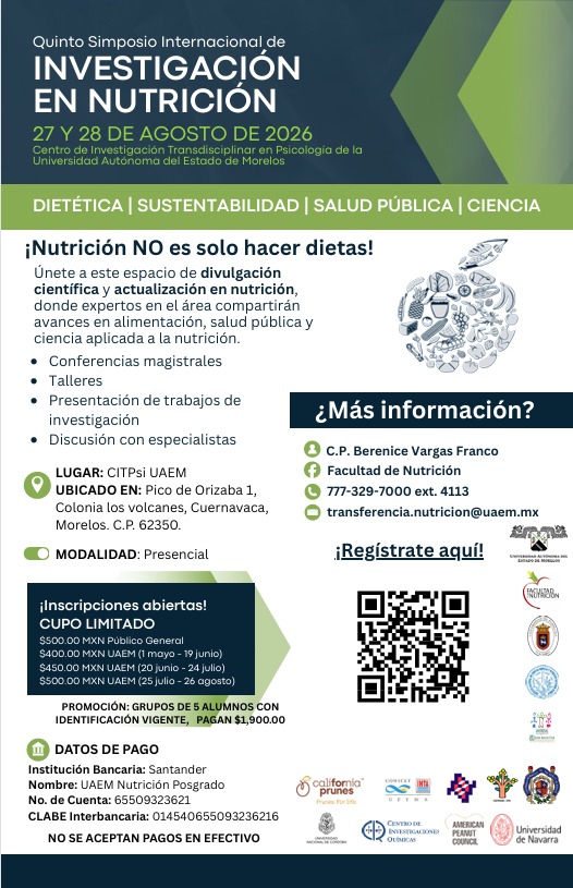 Convoca UAEM al V Simposio Internacional de Investigación en Nutrición
