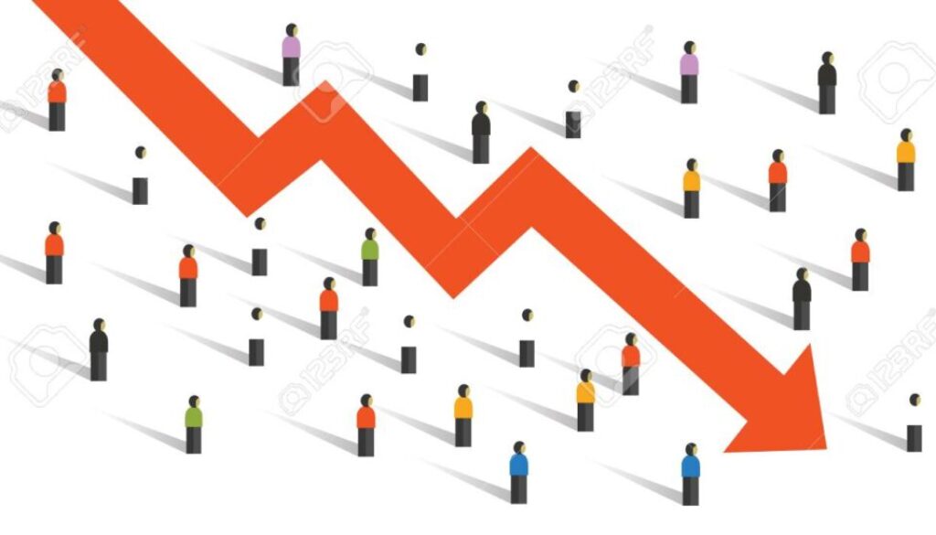 arrow down crisis economy people crowd around people falling chart economy investment