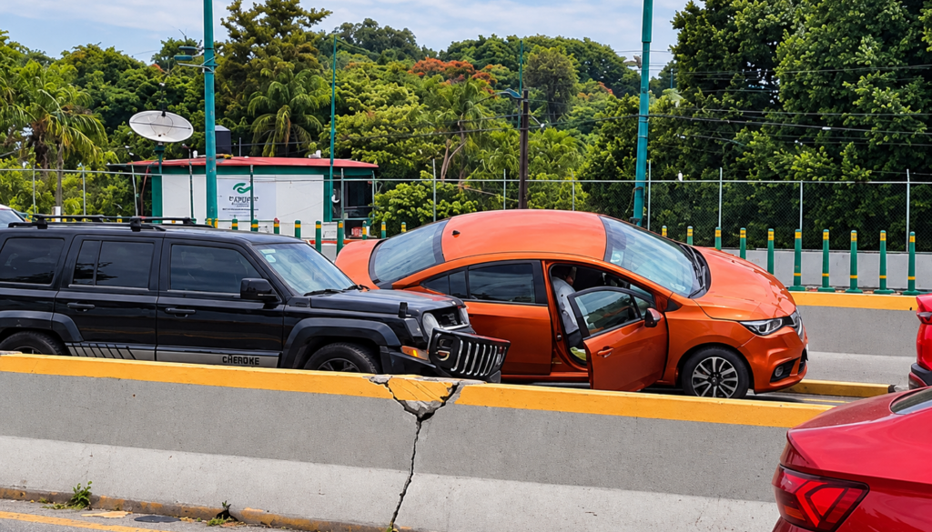 Accidente vial junto a barrera amarilla