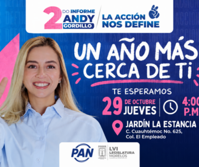 PRESENTARÁ DIPUTADA ANDY GORDILLO SU INFORME DE TRABAJO A FAVOR DE CUERNAVACA