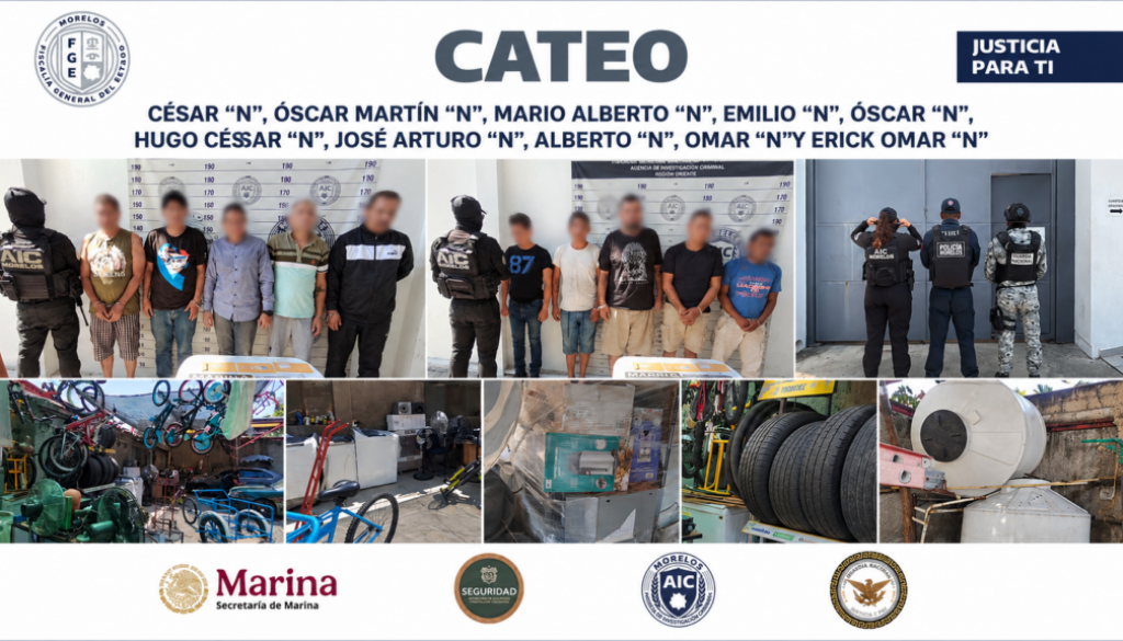 Cateo en Cuautla deja 10 detenidos y el aseguramiento de presunta droga y numerosos electrodomésticos