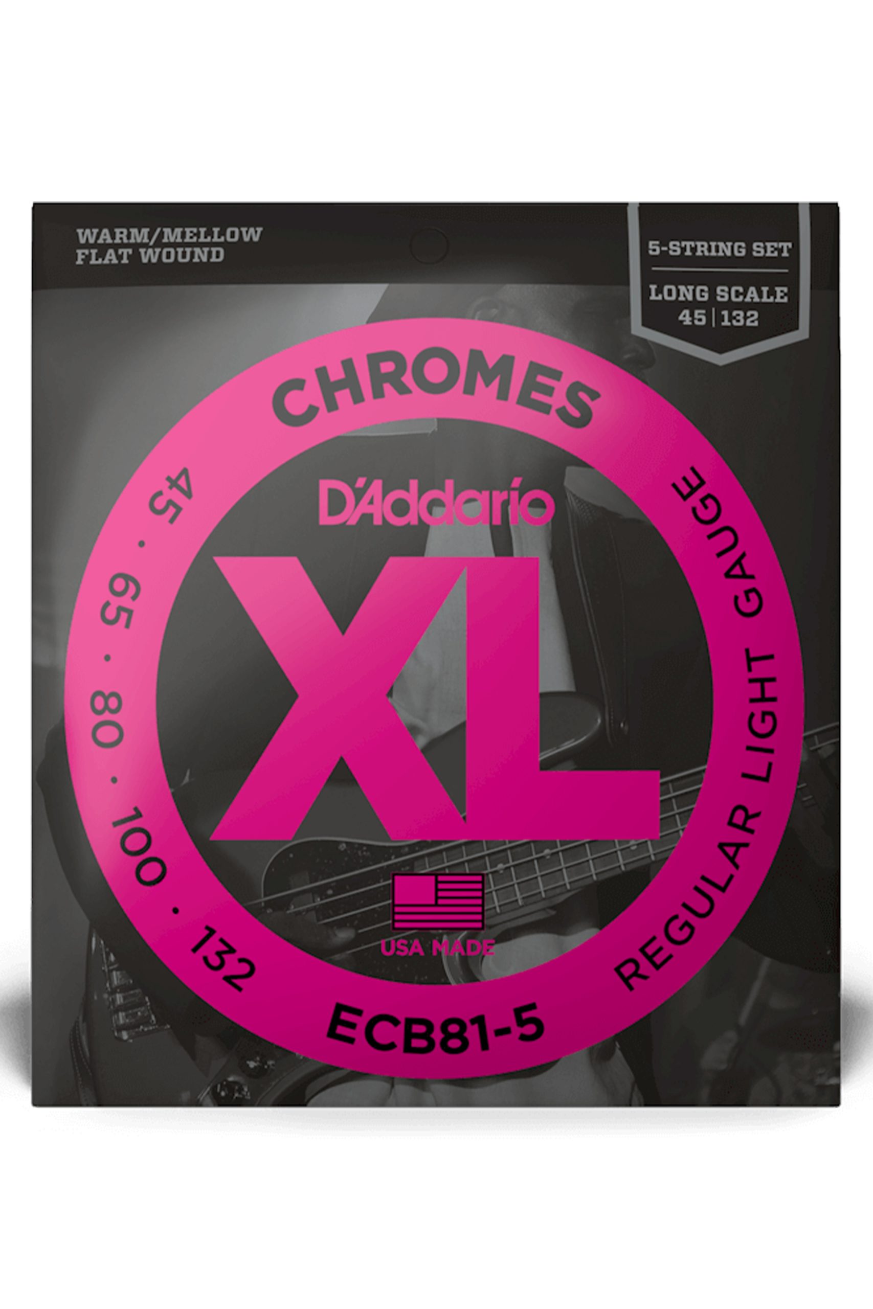 D'Addario ECB81-5 Chromes Flat Wound Long Scale 45-132 5-String*