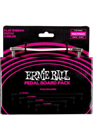 Ernie Ball P06387 Flat Ribbon Patch Cable Pedalboard Multi-Pack White