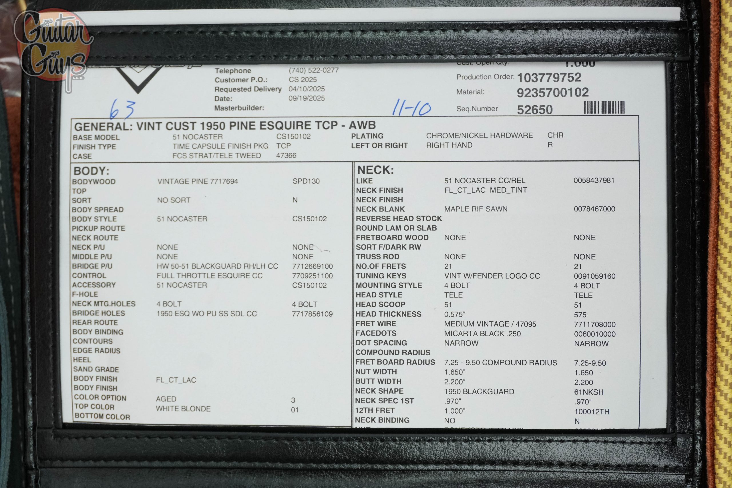 Fender Custom Shop Vintage Custom 1950 Pine Esquire Time Capsule Aged White Blonde - Image 12