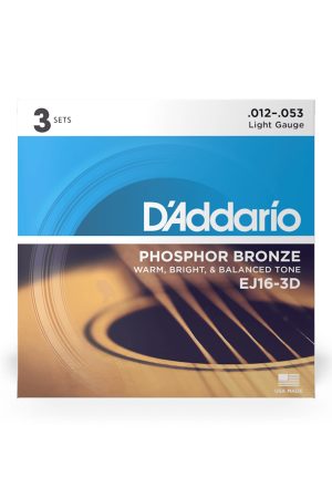 D'Addario 12-53 Light Phosphor Bronze Acoustic Guitar Strings 3-Pack