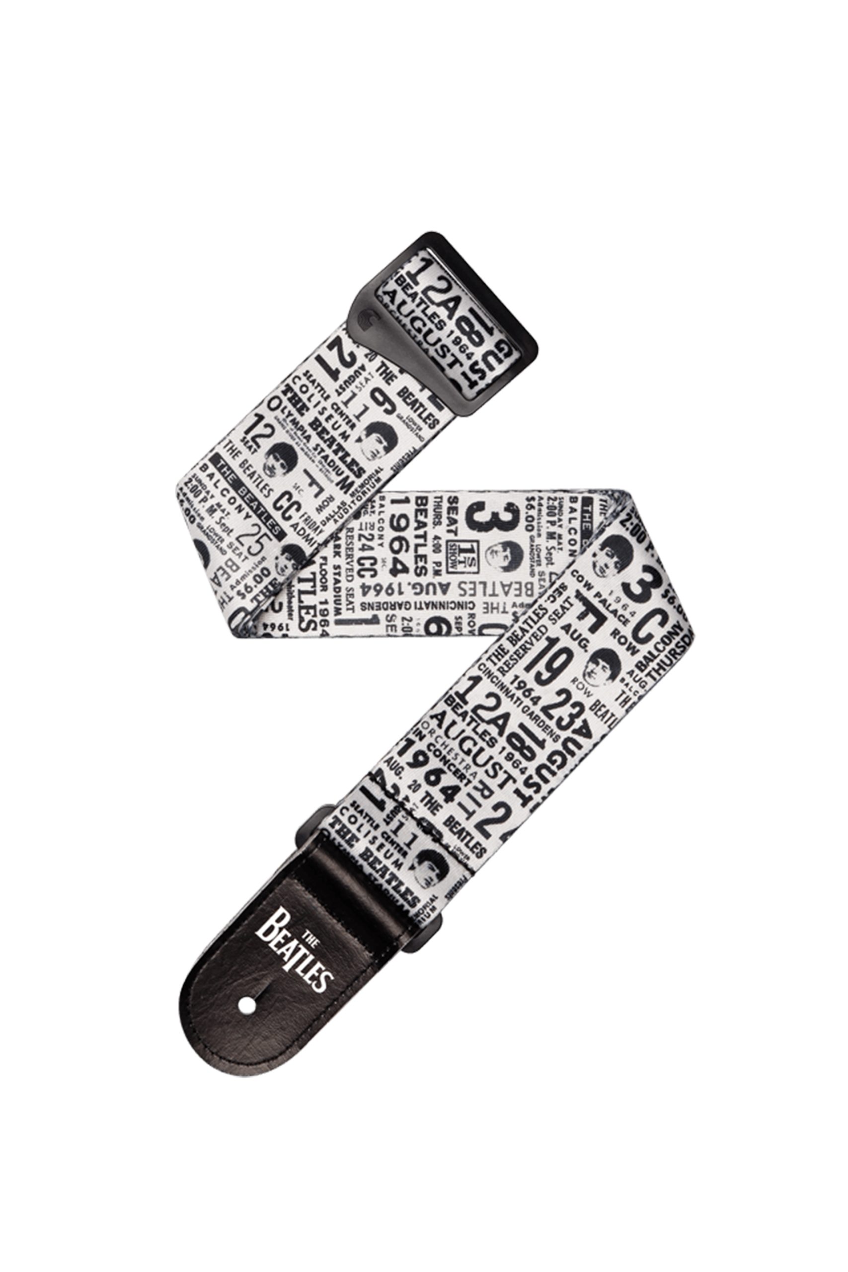 D'Addario Beatles 1964 US Tour Ticket Stubs Guitar Strap - Black and White