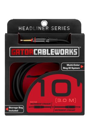 Gator Cableworks Headliner Series 10' Instrument Cable Straight - Straight Quiet-Plug