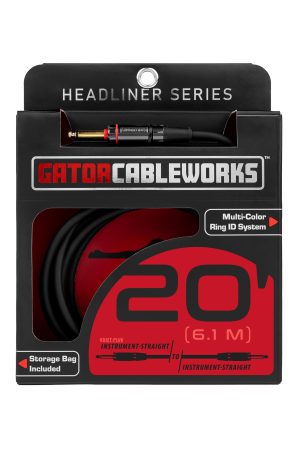 Gator Cableworks Headliner Series 20' Instrument Cable Straight - Straight Quiet-Plug