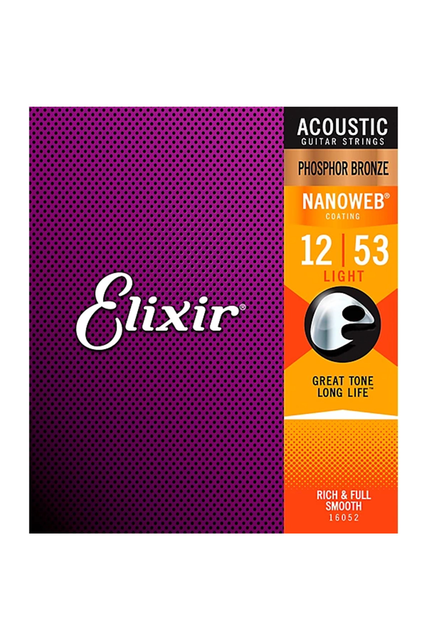 Elixir 16052 Acoustic Nanoweb Light 12-53 Phosphor Bronze