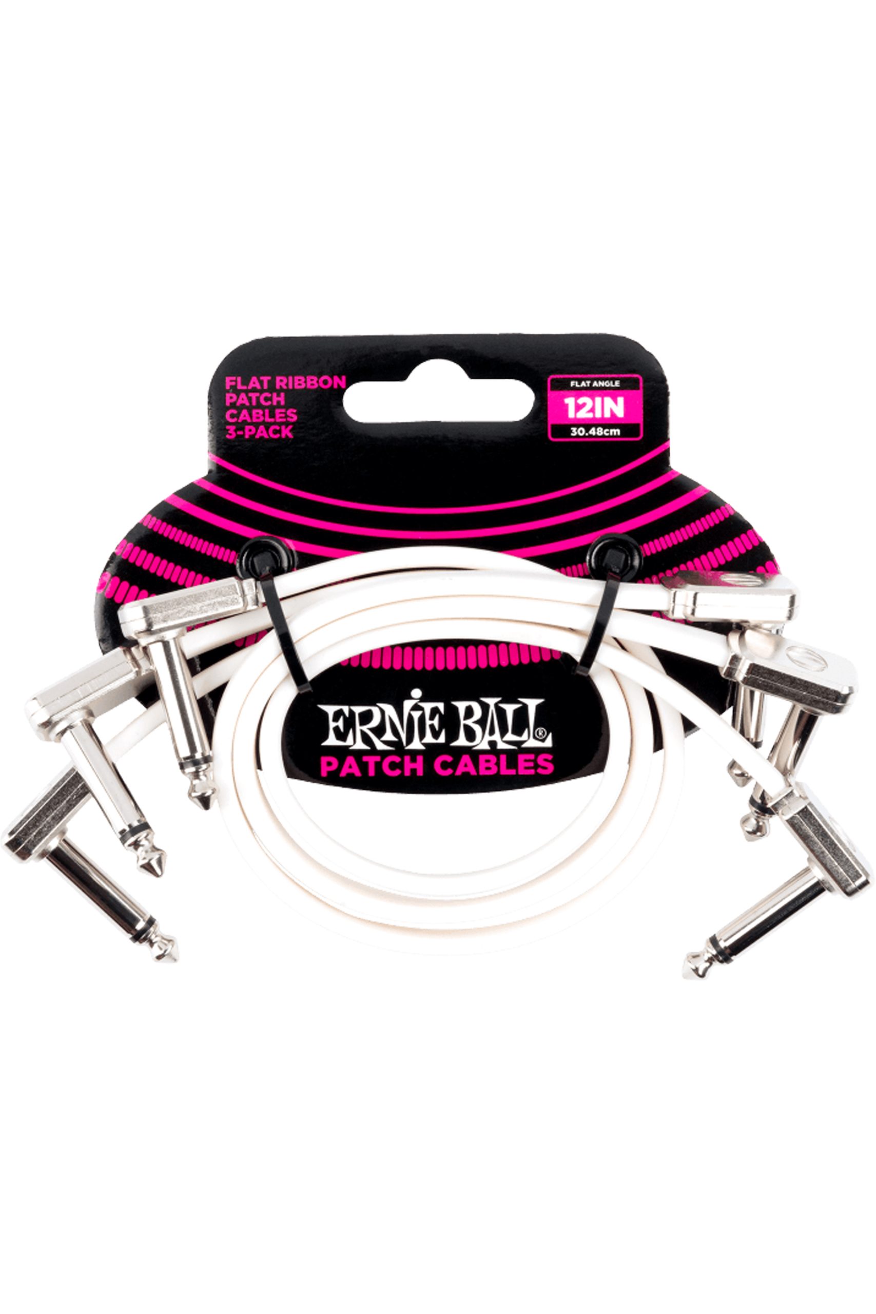 Ernie Ball P06386 12" Flat Ribbon Patch Cable 3-Pack White