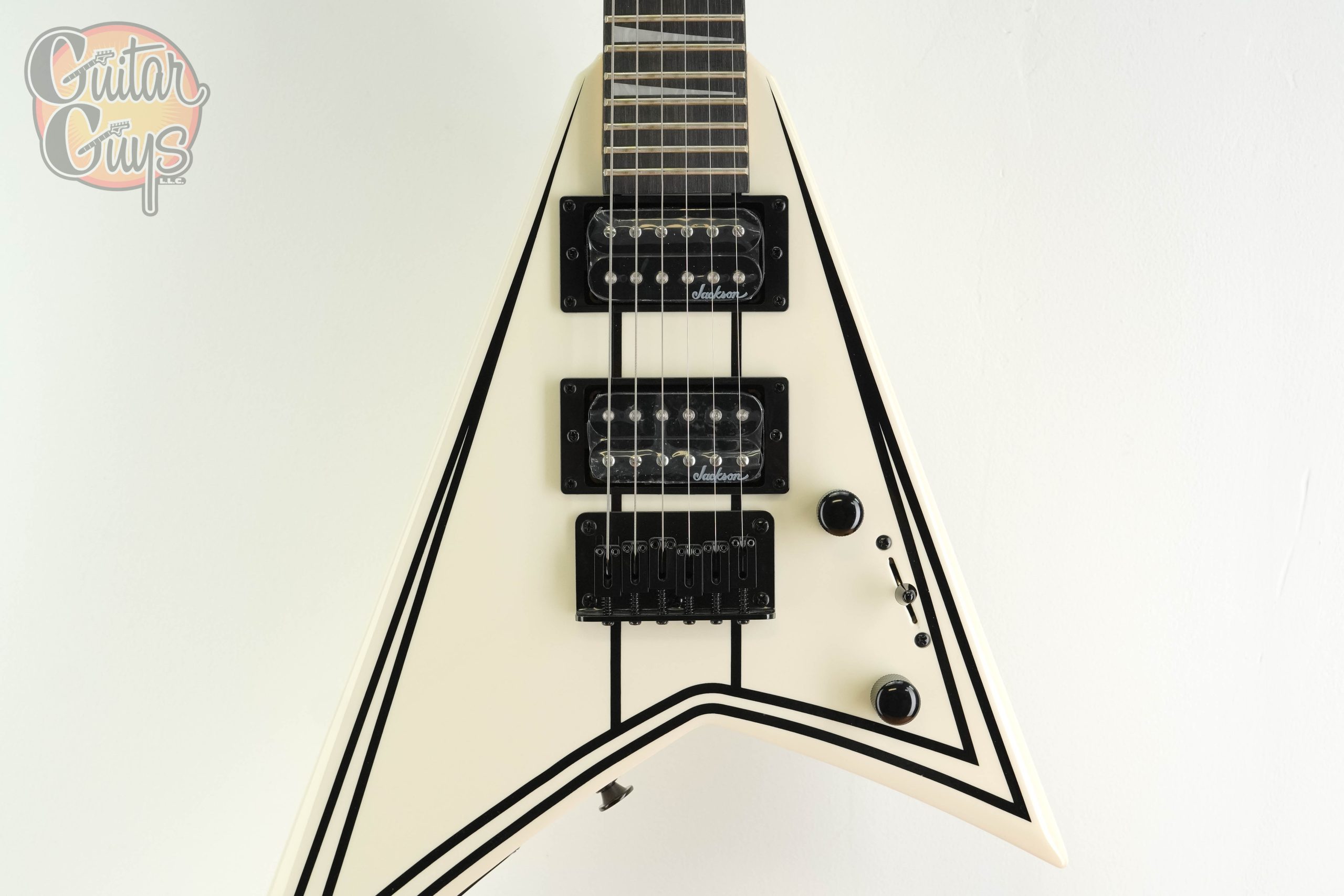 Jackson JS Series RR Minion JS1XM Snow White with Black Pin Stripes - Image 4
