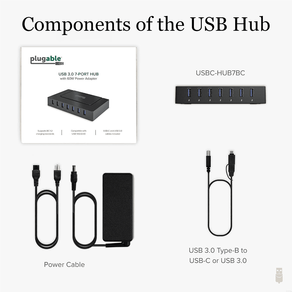 what-you-get-x-ray-sensor-powered-usb-hub-sodium-dental Plugable 7-in-1 USB 3.0 powered hub product photo