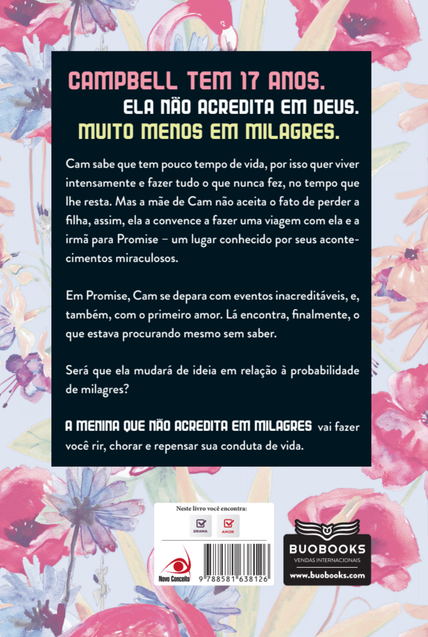 Contracapa do livro A menina que não acredita em milagres