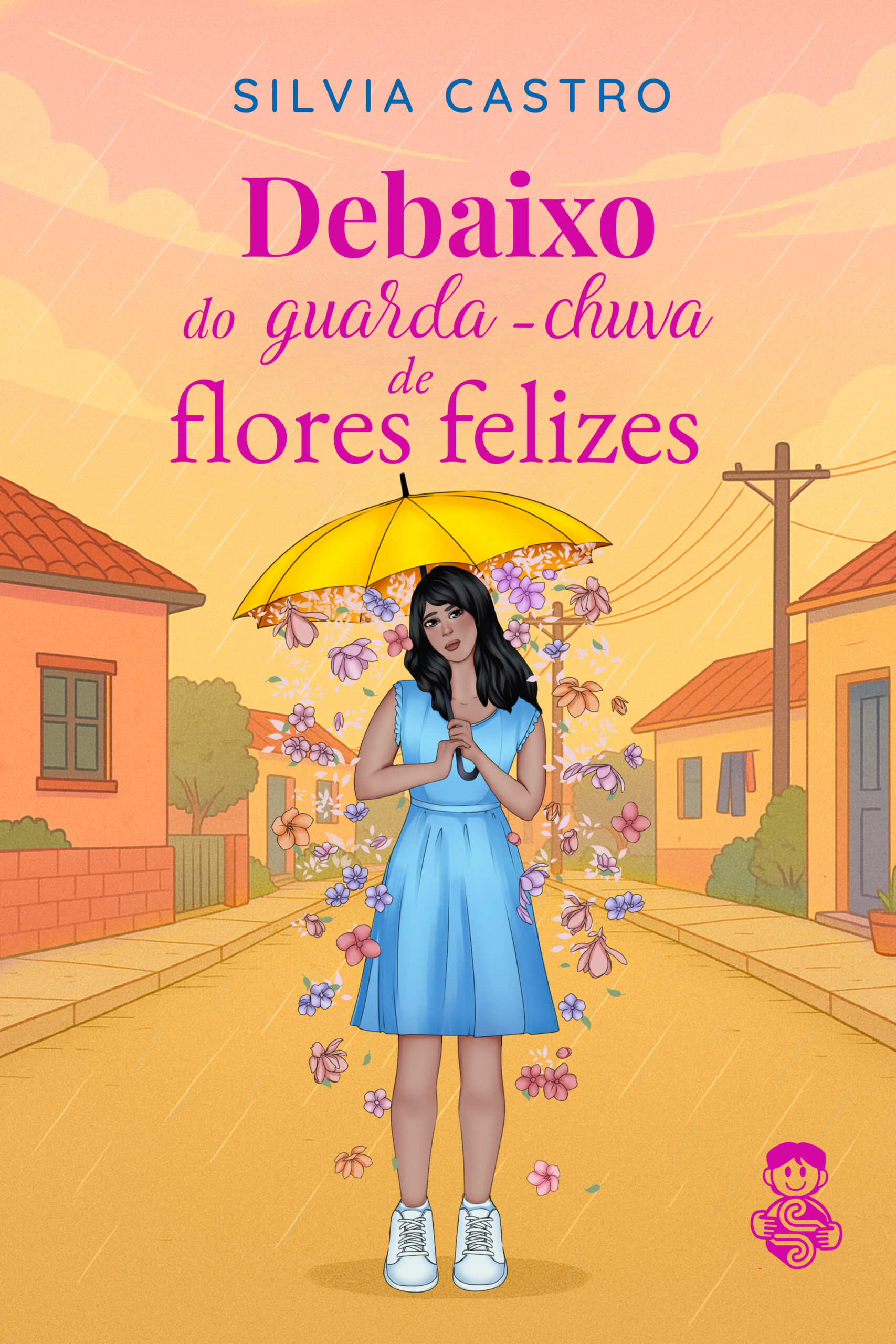 Debaixo do guarda-chuva de flores felizes