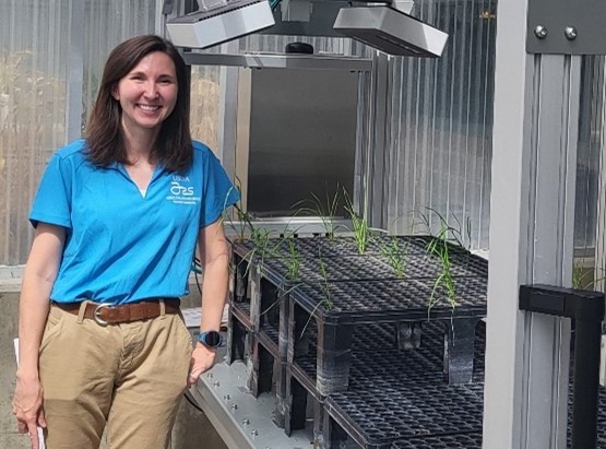 Dr. Olivia Landau in a research lab.