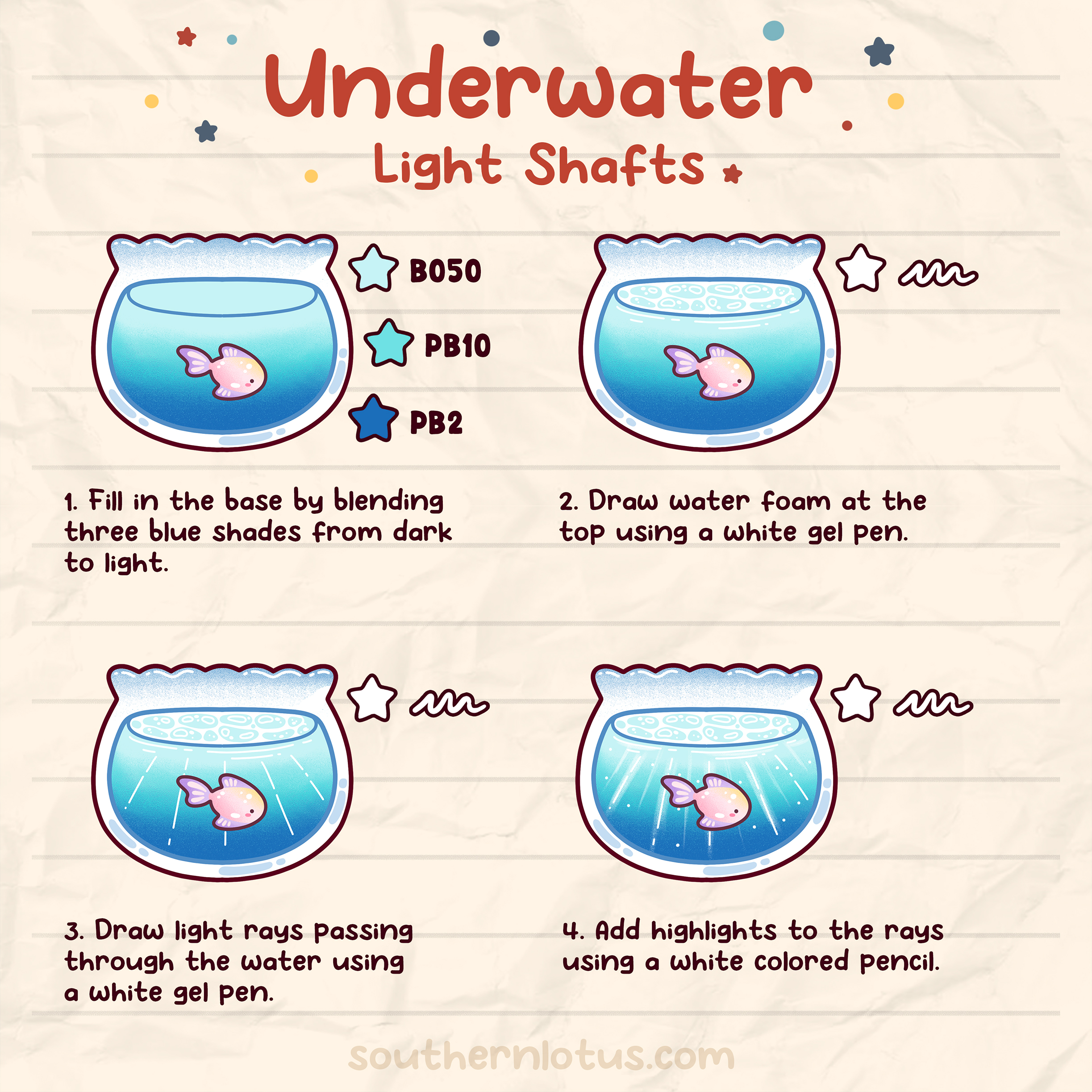 Underwater light shafts coloring page tutorial