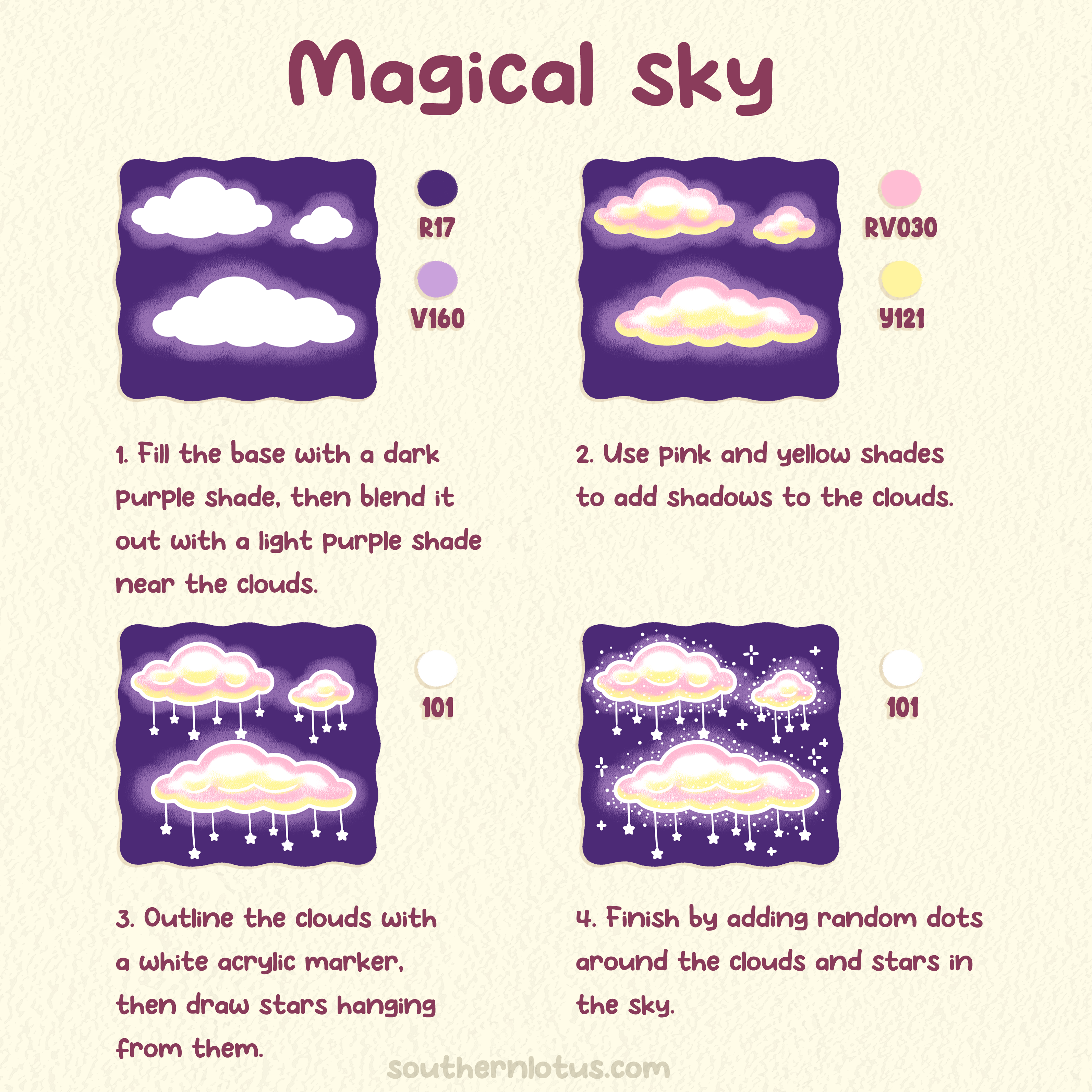 Southern Lotus tutorial: magical night sky with glowing clouds