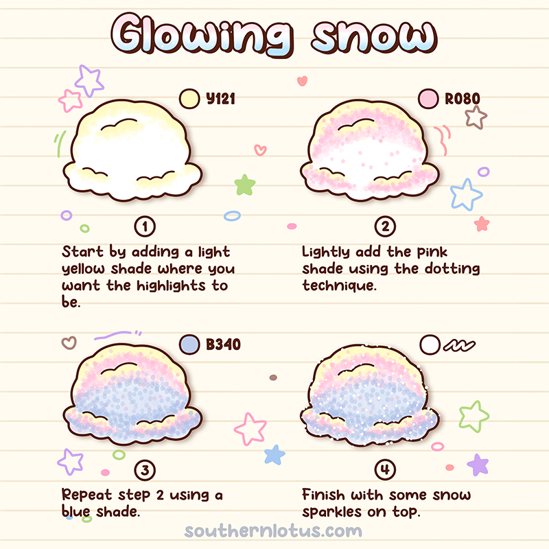 Glowing snow tutorial for Christmas coloring books