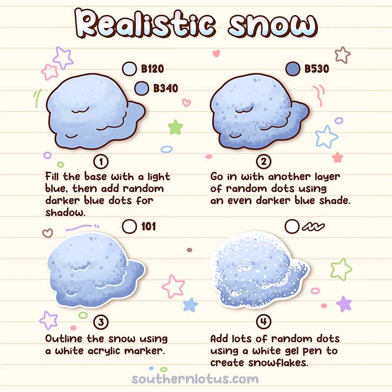 Realistic snow coloring tutorial for adult coloring books