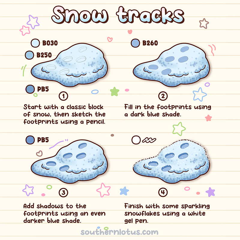 Snow tracks tutorial for winter coloring pages