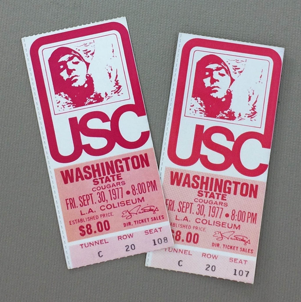 USC vs WSU 1977 Ticket Stubs