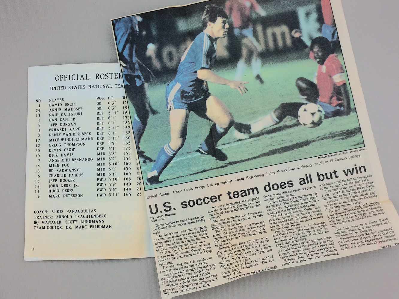 USA vs Costa Rica WC '86 Qualifier Program