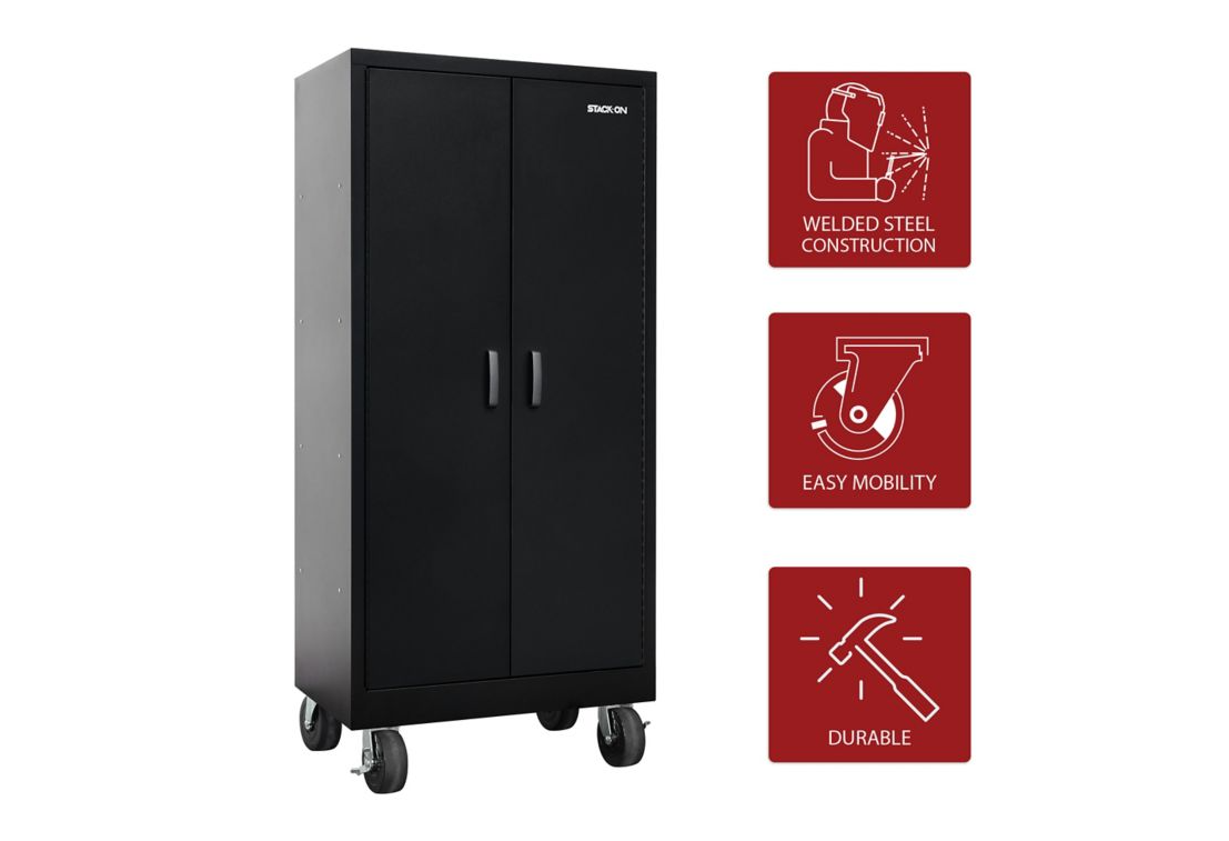 Tall Freestanding Garage Cabinet with 4 Shelves - Black - Thumbnail 4