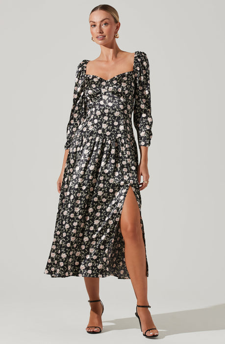 Astr The Label Puff Sleeve Dress in Blue Floral at Nordstrom, Size Medium