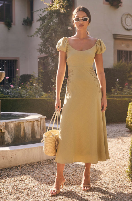 レモンティーANDRESD puff sleeve high waist Leocadia Embroidered Puff Sleeve Dress - ASTR the Label