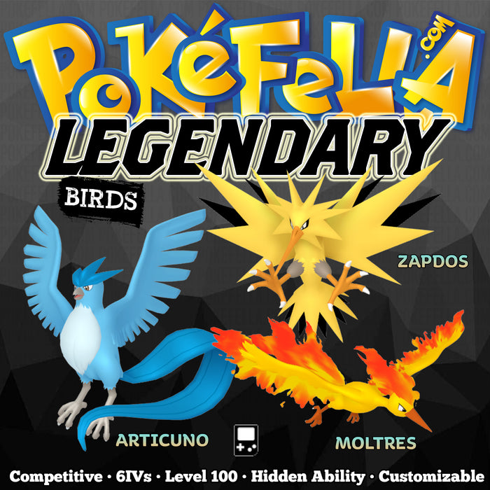 Legendary Birds Articuno Zapdos Moltres Competitive 6ivs Lev Pokefella Pokemon Genning Editing Trading Services