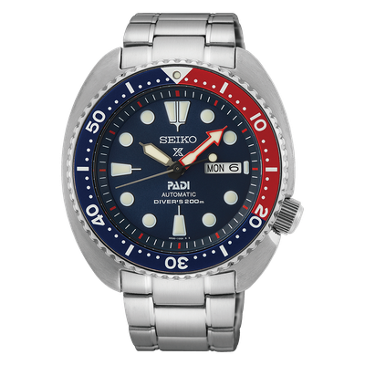 Seiko Prospex PADI Pepsi Turtle Automatic Divers Watch SRPE99K – H \u0026 S  Jewellers