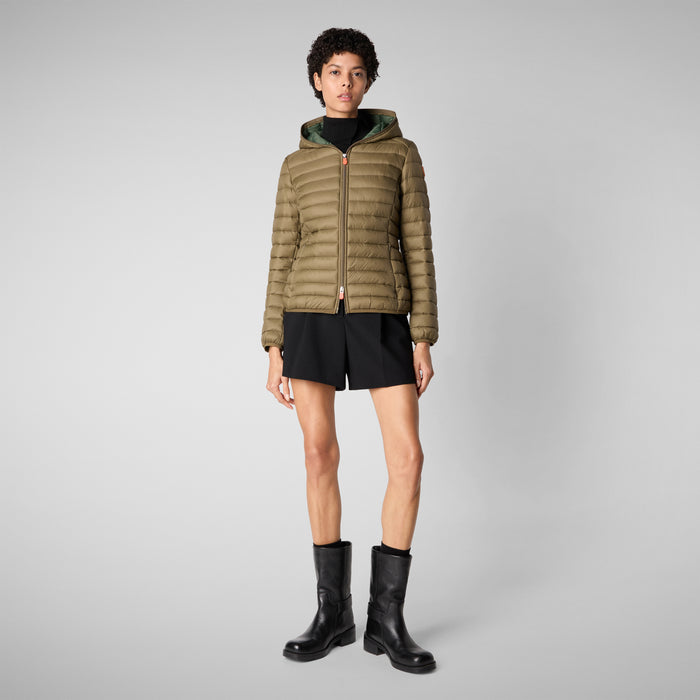 Women's Daisy Hooded Puffer Jacket in Rainy Beige - Save The