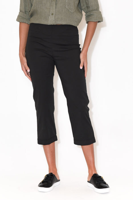 Darcy Black Cotton Womens Capri Pants 